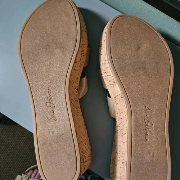 Sam Edelman |  Raynere Patent Cork Wedge Nude Slip On Sandals - Picture 10 of 16